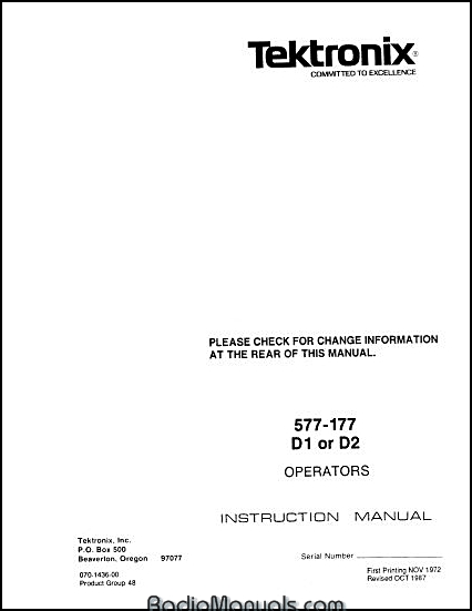 Tektronix 577-177 D1 or D2 Instruction Manual Tektronix 577-177 D1 or D2 Instruction Manual